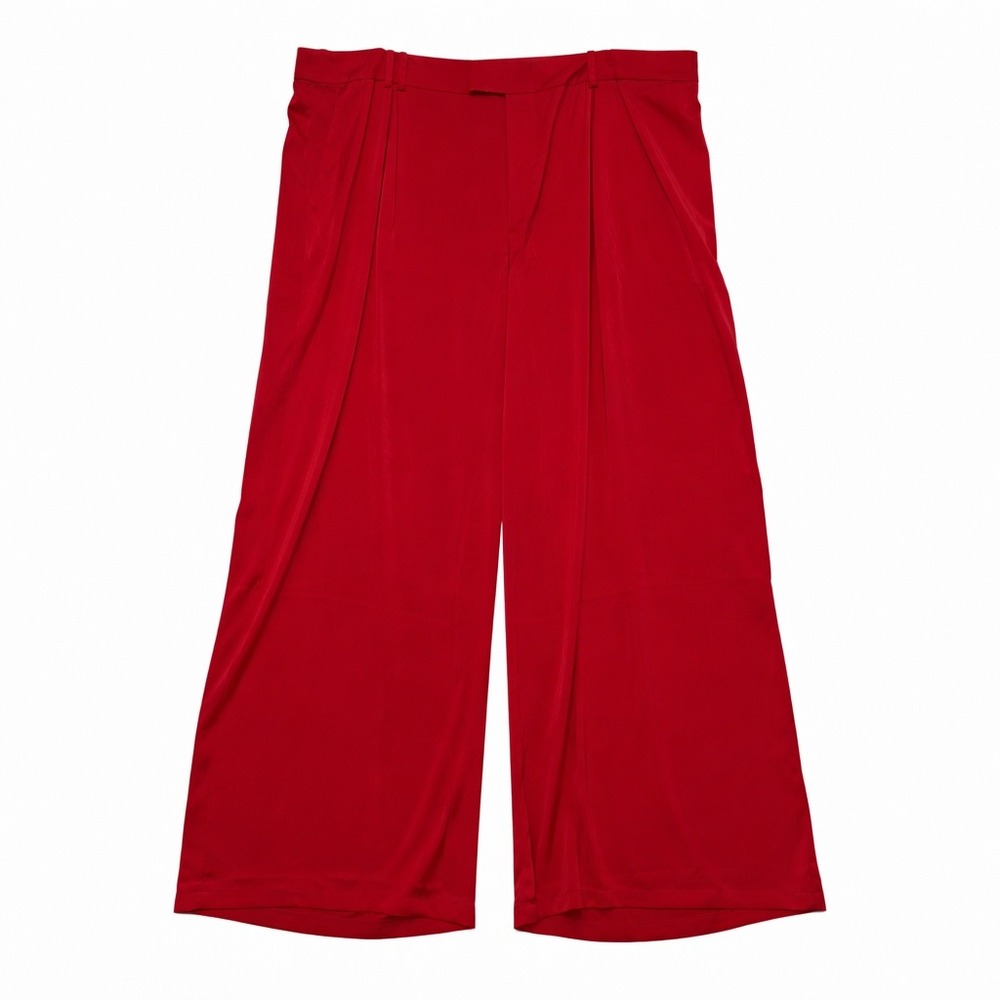 Red Wide Leg Pants High Waist Flowy Satin Trousers Women's Plus Size 26